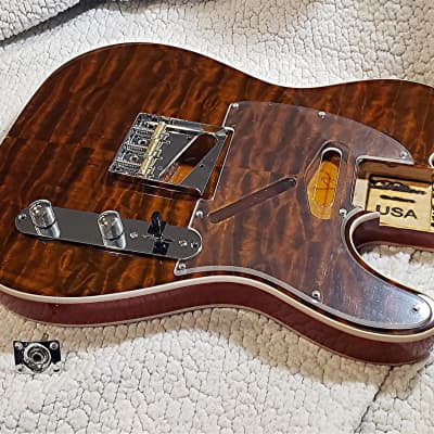 Bottom price on the last USA made, double bound Alder body with a 5A + quilt maple top in Tigers Eye. Made to fit a Tele neck # TET-11 image 9