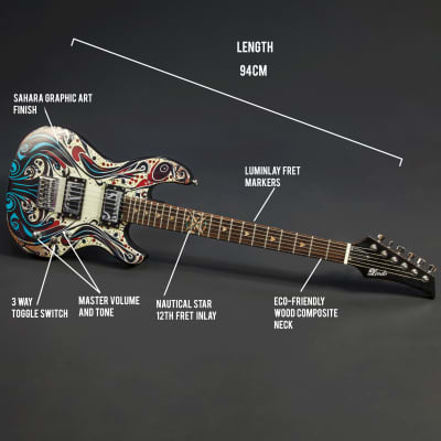 Lindo Sahara Electric Guitar | Nautical Star 12th Fret Inlay - Graphic Art Finish | 20th Anniversary Special Edition image 3