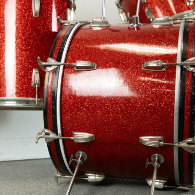 1950s WFL Red Glass Glitter 14x20 9x13 and 16x16 Drum Set image 17
