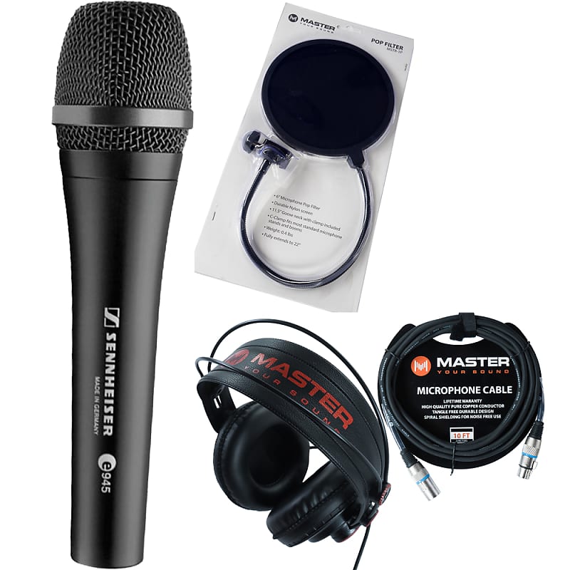 Sennheiser e945 Super Cardioid Dynamic Microphone, Headphones, Cable, Pop Filter image 1