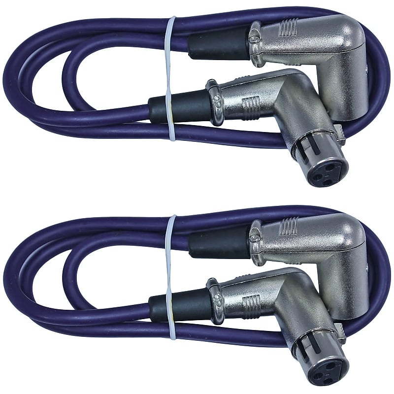 2Pack 10Ft Foot Right Angle Xlr Male To Female Low Profile Mic Cable Cord - Purple image 1