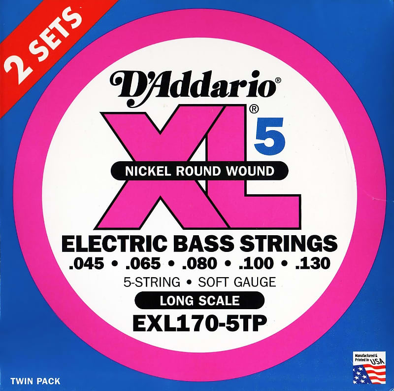 D'Addario Bass Strings EXL170-5TP Long Scale Gauge .45 - .130 (2 Full Sets) image 1