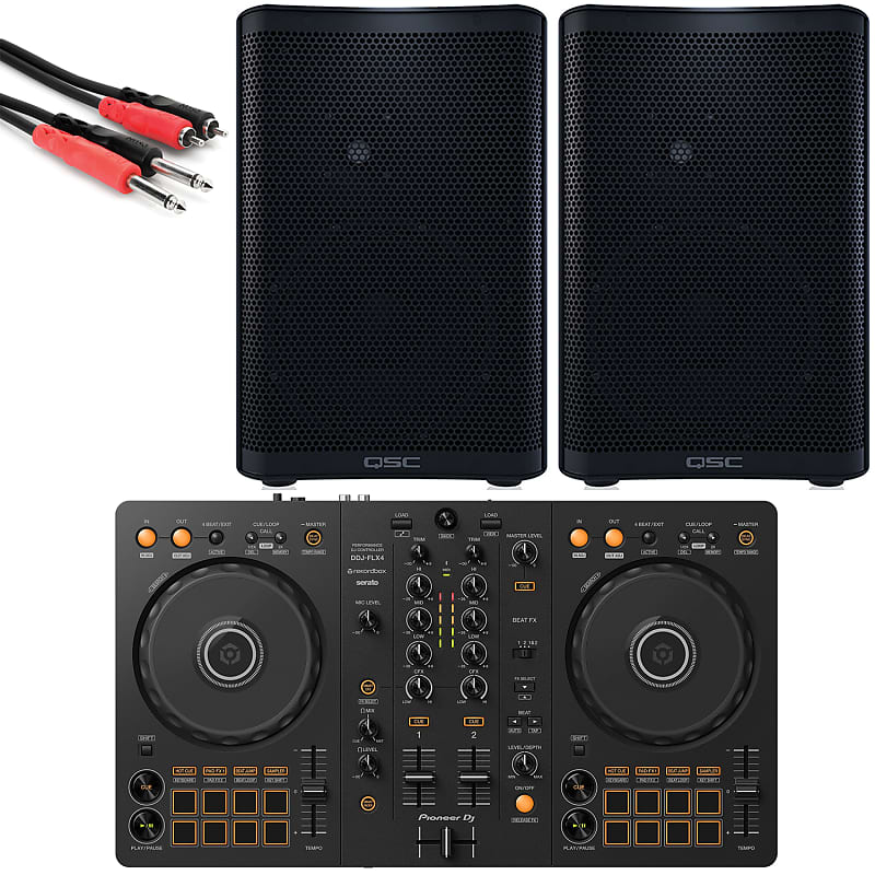 Pioneer DDJ-FLX4 DJ Controller w/ QSC CP8 Speakers & Stereo