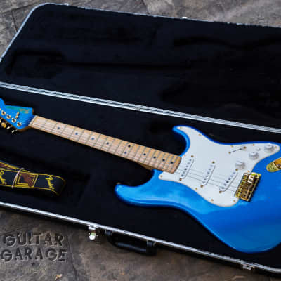 1982 Fender USA The Strat Sapphire Blue sparkle gold hardware maple neck Dan Smith era guitar image 4