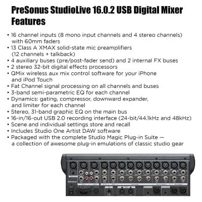 Presonus StudioLive 16.0.2 USB: 16x2 Performance and Recording Digital Mixer image 8