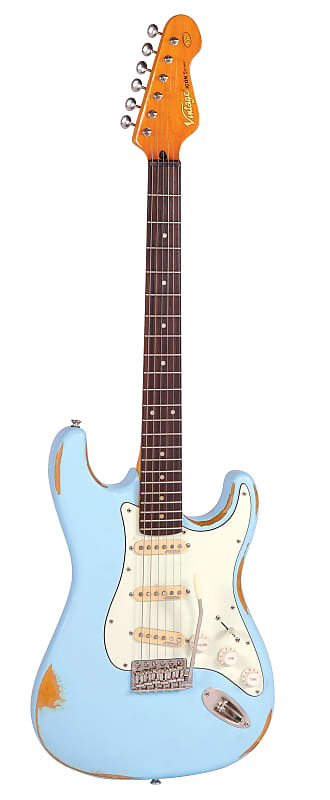 Vintage Guitars Icon V6 Electric Guitar - Distressed Laguna Blue, V6MRLB image 1