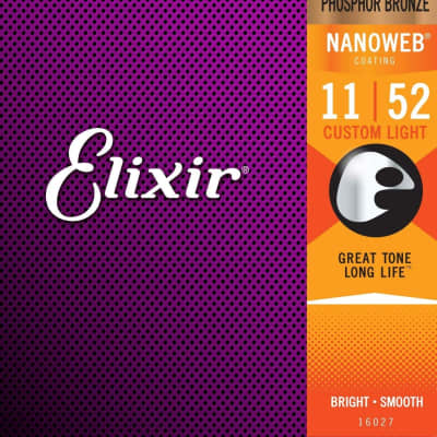 Elixir 16027 Nanoweb Phosphor Bronze Acoustic Guitar Strings 11-52 Custom Light 3-Pack w/Bonus Elixir Pick image 2