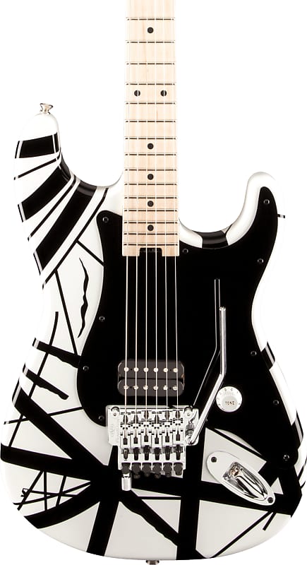 EVH Striped Series Electric Guitar, White with Black Stripes image 1