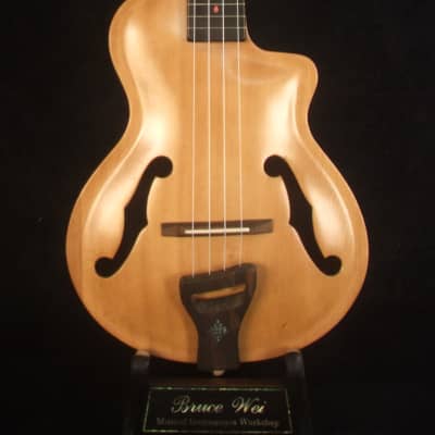 Bruce Wei Carved ARCHTOP Solid Spruce, Curly Maple, Walnut Tenor Ukulele, Floral Inlay UAC17-2037 image 4