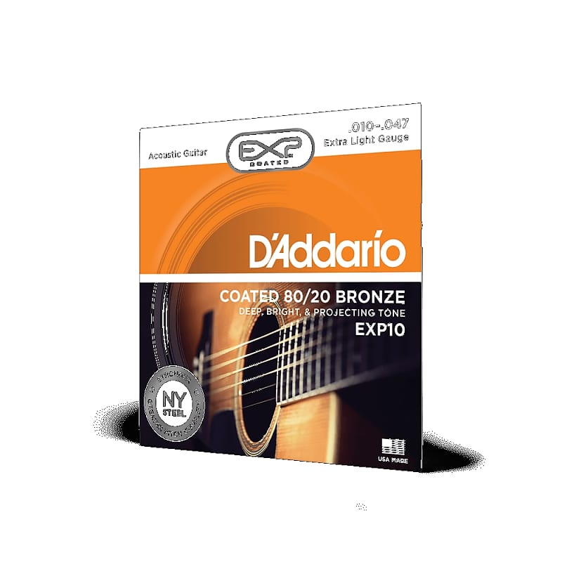 D'Addario EXP10 Coated 80/20 Bronze (10-47) Extra Light Acoustic Guitar Strings image 1