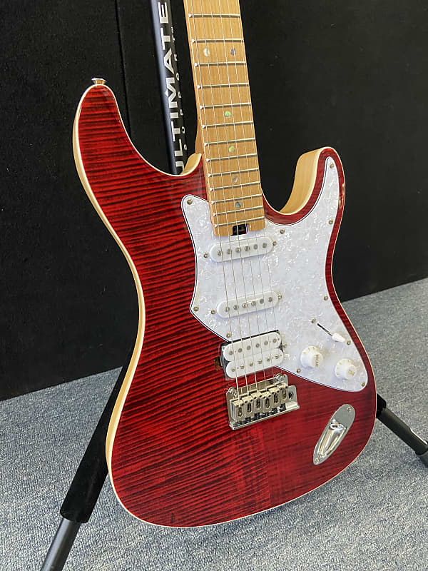 Aria Pro II 714 Mk2 Fullerton Ruby Red Flame Top Electric Guitar