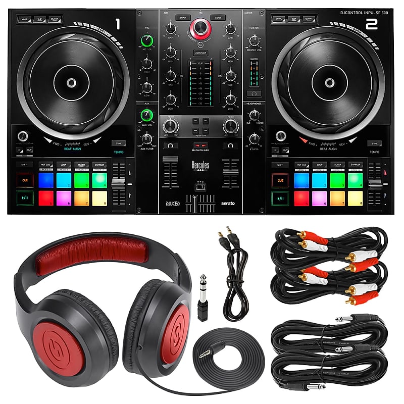 Hercules DJ DJControl Inpulse 500 2-channel DJ Controller with Laptop Stand  and Power Block