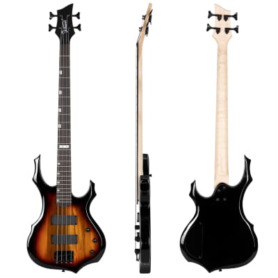 Glarry Burning Fire Electric Bass Guitar HH Pickups w/ 20W Amplifier Sunset image 12