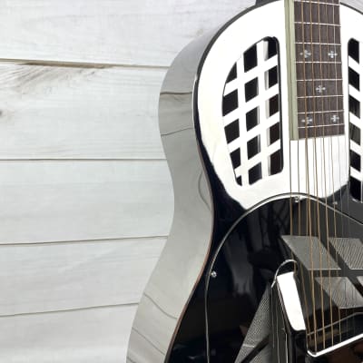 Royall Resonators Royall Trifecta Bright Mirror Nickel Finish Brass Body Tricone Resonator Guitar image 3