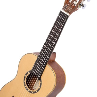 Ortega Guitars 6 String Family Series 1/4 Size Left-Handed Nylon Classical Guitar w/Bag, Spruce Top-Natural-Satin, (R121-1/4-L) image 3