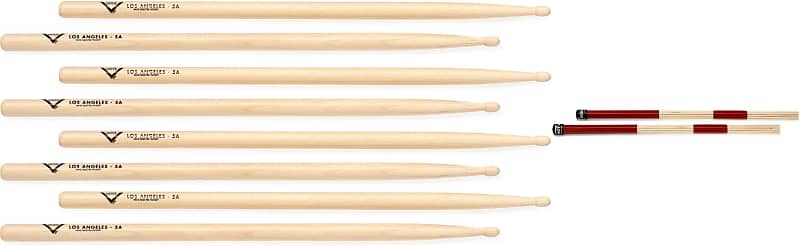Vater Hickory Drumsticks 4-pack - Los Angeles 5A - Wood Tip  Bundle with Promark Hot Rods Drumsticks image 1