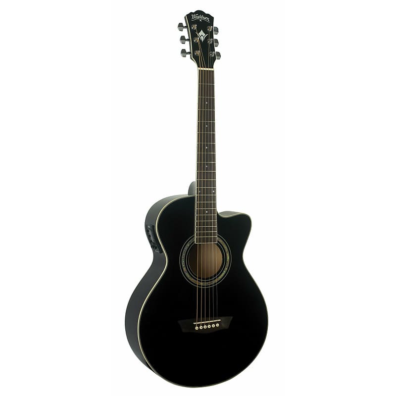 Washburn EA10 Festival Series Petite Jumbo Cutaway Acoustic Electric Guitar. Black image 1
