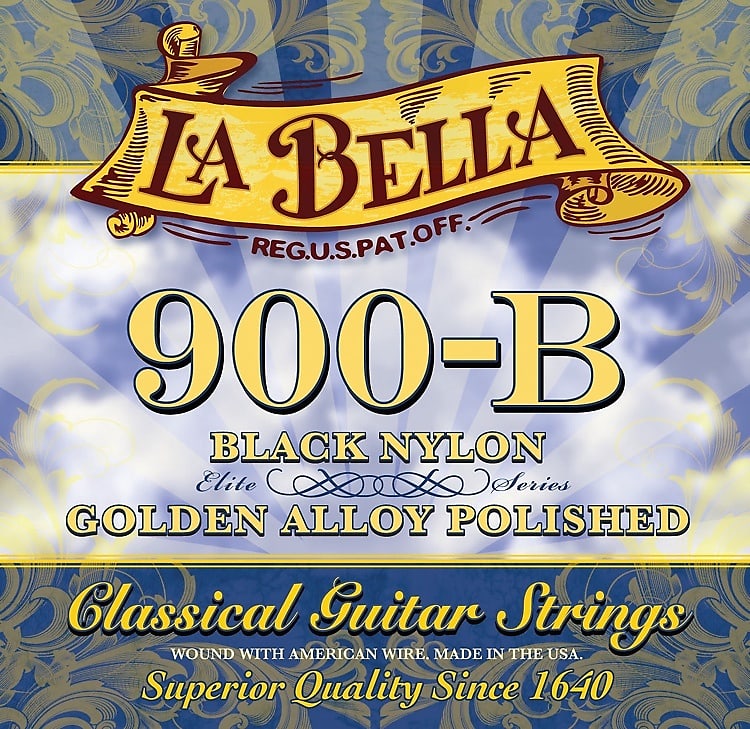 La Bella 900B Elite Black Nylon Polished Golden Alloy Classical Guitar Strings - Medium Tension image 1