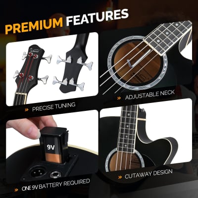 Glarry GMB102 44.5 Inch EQ Acoustic Bass Guitar Matte Black image 4