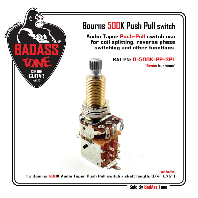 Bourns 500K Push Pull Audio Taper Long Shaft Guitar & Bass Reverb