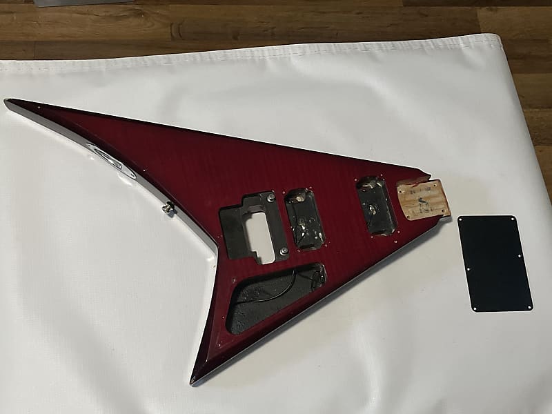 2005 MIJ Jackson RR3 RR Rhoads V Red Flame Guitar Body Floyd Tremolo Ready image 1