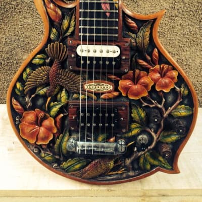 Blueberry Guitar Electric Birds and Flowers 2022 - Hand Carved & Handmade image 3