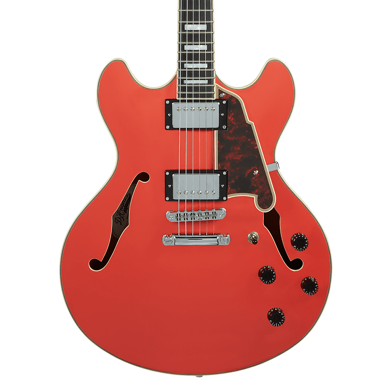 D'Angelico Premier DC Semi-Hollow Double Cutaway Fiesta Red, Stop-Bar Tailpiece, Fiesta Red image 1