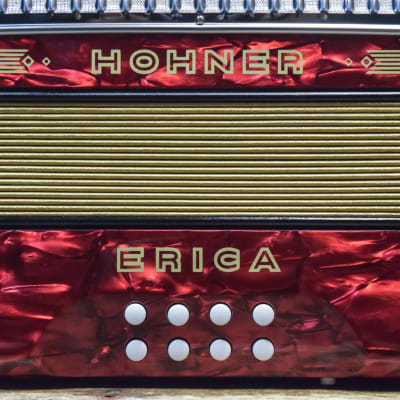 Hohner Erica 2-Row 8-Bass 21-Treble Button GC Folk Line Red Diatonic Accordion image 6