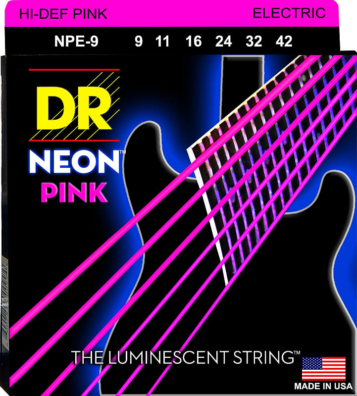 DR NPE-9 Hi-Def Neon Pink Coated Electric Guitar Strings 9-42 Neon Pink image 1