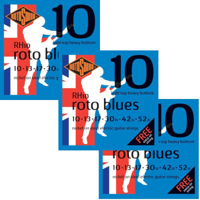 RotoSound Guitar Strings 3-Packs Electric Roto Blue Nickel RH10 Light Tops 10-52w for sale