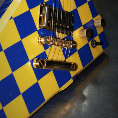 Robin Wedge 1987 Custom.  One of a kind.  Blue Yellow Checkerboard finish. Plays great. Rare. Cool+ image 11