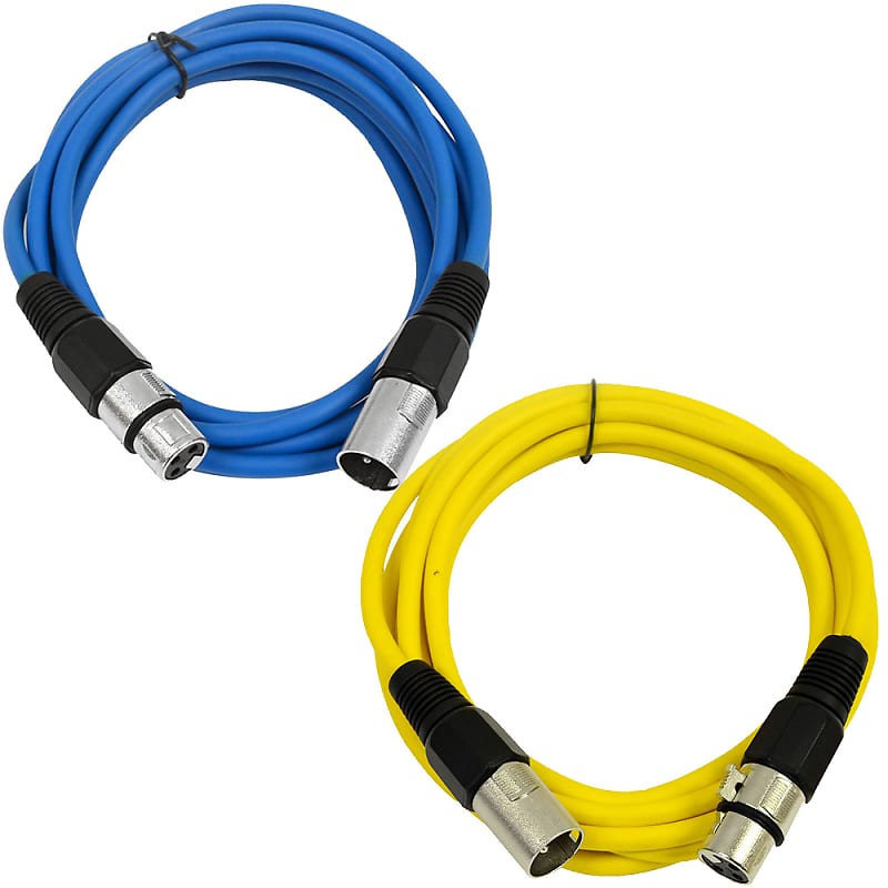 2 Pack of XLR Patch Cables 6 Foot Extension Cords Jumper - Blue and Yellow image 1