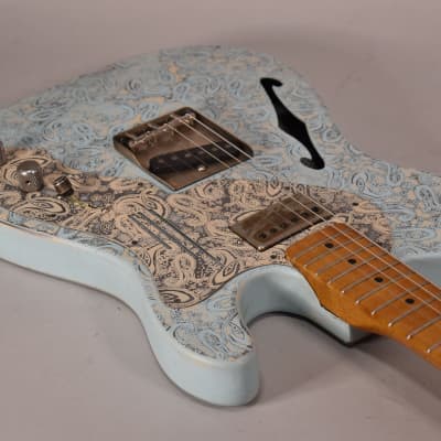 2009 James Trussart Deluxe Steelcaster Paisley Ocean Blue Guitar w/Gig Bag image 5