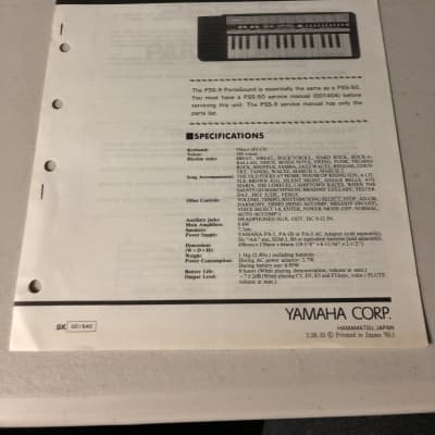 Yamaha  PSS-9 PortaSound Service Manual 1995