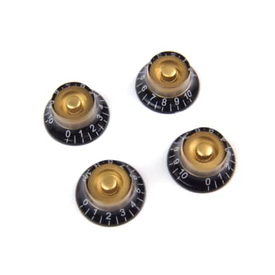 4x Electric Guitar Knobs Special Looking Top Hat Bell Style, Gold /black