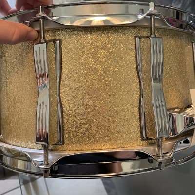 90s Ludwig 6.5 Classic maple snare drum Gold sparkle image 11