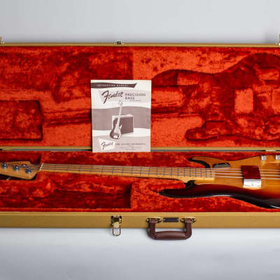 Fender  Precision Bass Solid Body Electric Bass Guitar (1958), ser. #32014, tweed hard shell case. image 10