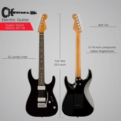 Charvel Super-Stock DKA22 2PT EB Electric Guitar (Gloss Black) - High-Performance Metal Electric Guitar and Ebony Fingerboard Bundle with Charvel Hardshell Case image 3
