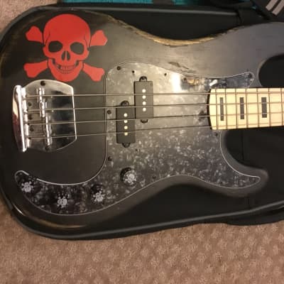 New Panick  Custom shop Road worn  black stain finish Skull and Bones custom precision bass guitar image 14