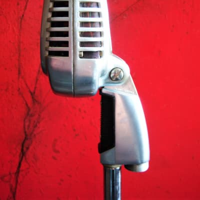 Vintage 1960's Shure 737A crystal microphone Satin Chrome w period Atlas DS-7 desk stand image 8