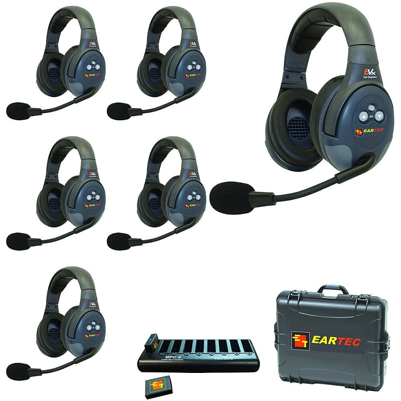 Eartec EVADE EVX6D Full-Duplex Wireless Intercom System with Dual-Ear  Headsets (2.4 GHz) with Goby Labs Spray for Headphones and Kellards  Cleaning Wipes (5-Pack) Reverb