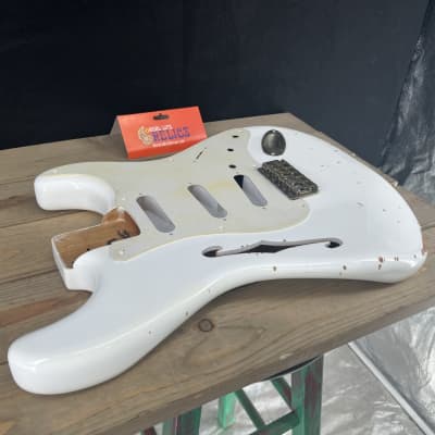 Real Life Relics Thinline F Hole Strat® Stratocaster® Body Aged Olympic White image 8