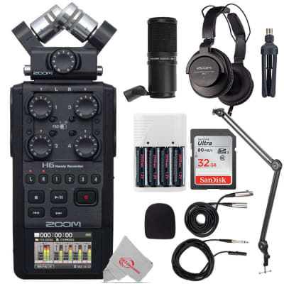Zoom H6 All Black Handy Recorder Bundle with Headphones and 16GB
