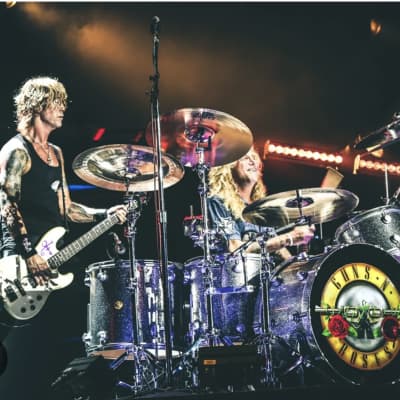 Frank Ferrer's Guns 'n' Roses, Steven Adler "Not In This Lifetime" Tour, DW Collectors 2010s - Silver Sparkle Lacquer. Complete Set! Signed by Whole Band!! image 6
