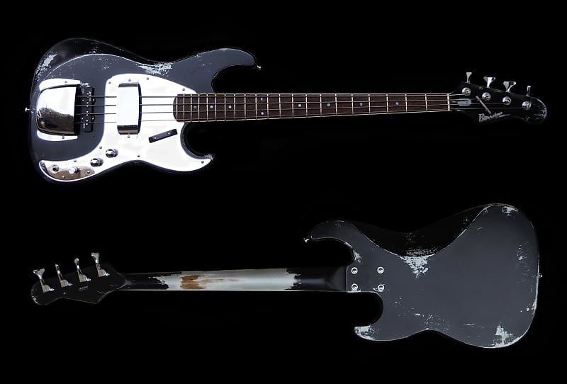 Black/Silver Heavy Relic Precision Style PS  Electric Bass Guitar By Burretone Guitars image 1