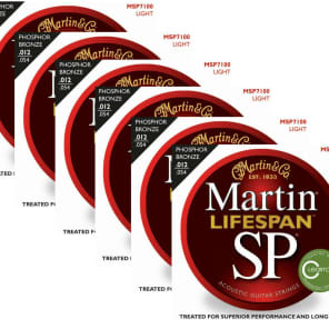 Martin MSP7100 SP Lifespan 92/8 Phosphor Bronze Light Acoustic Strings (3 Pack)
