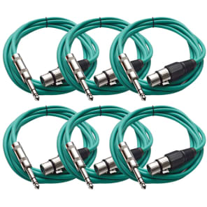 Seismic Audio SATRXL-F10GREEN6 XLR Female to 1/4" TRS Male Patch Cables - 10' (6-Pack)