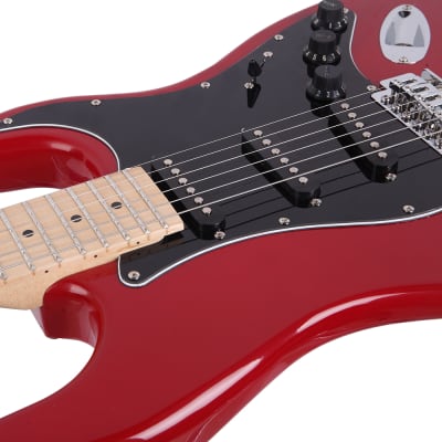 Glarry GST Stylish Electric Guitar Kit with Black Pickguard Red image 5