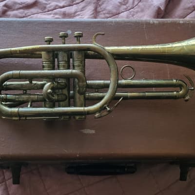 Vintage 1940's WM Frank Cornet Project brass trumpet horn with case image 1