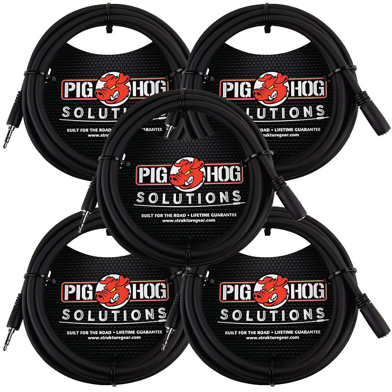5 Pack Pig Hog Solutions PHX3510 HeadPhone Extension Cable, Reverb